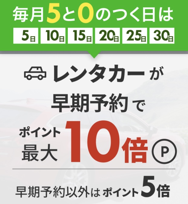 「レンタカー」最大ポイント+10倍